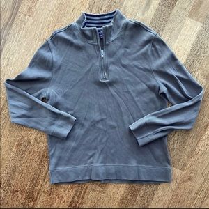 Faconnable 1/4 Zip Long Sleeve Sweater Pullover Brown Blue Striped Mens Medium